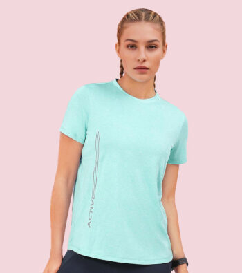 Enamor A309 Women Basic Workout Relaxed Fit Crew Neck Short Sleeve Tee with Reflective Active Graphic