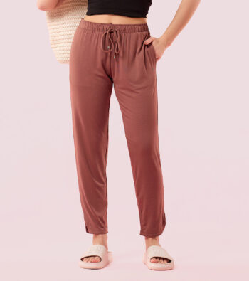 Enamor E048 Tapered Lounge Pants with Drawstring Details with Metal Ends