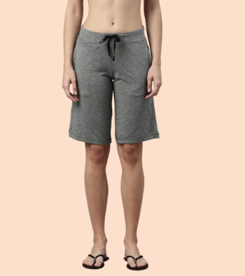 Enamor E044 Women Mid Rise Slim Fit Knee Length City Shorts with Drawstring Closure