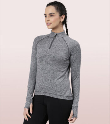 Enamor A310 Long Sleeve Workout Tee | Slim Fit Troyer T-Shirt With Thumbhole For Women