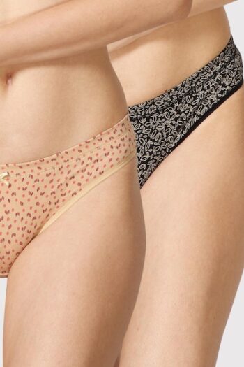 VAN HEUSEN 11114 Women Assorted Pack of 2 Allover Print Anti Bacterial No Marks Waistband Bikini Panty