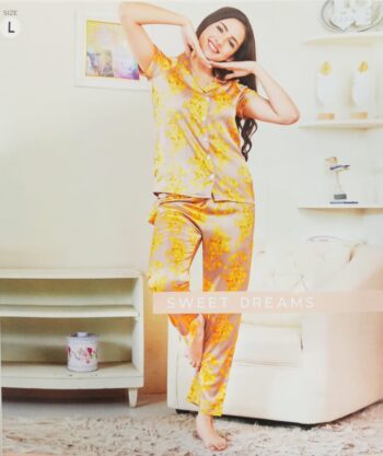 SWEET DREAMS SHORT SLEEVE FRONT OPEN PYJAMA SET GOLD