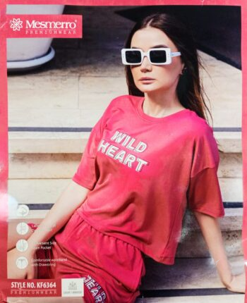 MESMERRO SHORTS SET WITH CAPTION PRINT HOT PINK KF6364