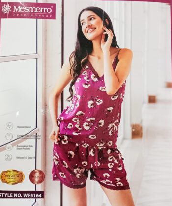 MESMERRO AOP RAYON CREPE CAMI SHORTS SET ONION PINK WF5164