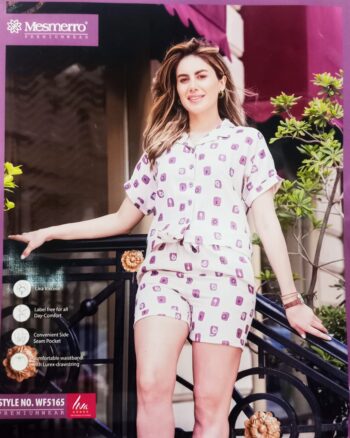 MESMERRO PREMIUMWEAR SHORT SET BEIGE-PURPLE WF5165